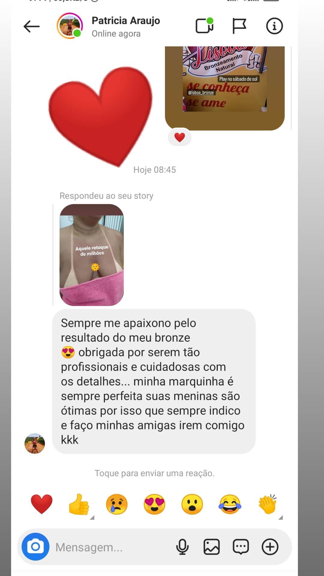 Feedback de cliente — Patrícia Araújo — Instagram